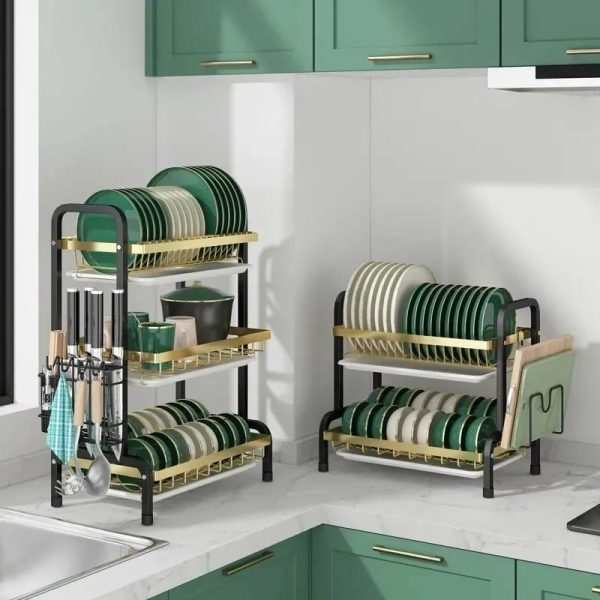 3 tier blue gold dish rack
